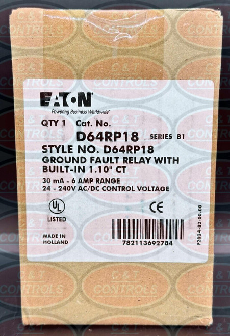 Eaton D64Rp18 Ground Fault Relay Built-In Current Sensor