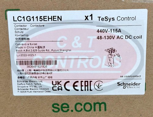Schneider Electric Lc1G115Ehen 115A 48-130Vac Dc Contactor