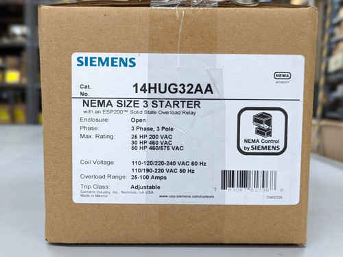 Siemens 14Hug32Aa Size 3 120/240V 25-100A Starter