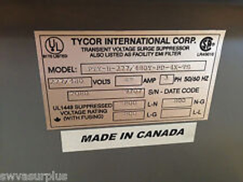 Tycor Pty-H-277/480Y-Pd-4X-Ts Transient Voltage Surge Suppressor, Tvss,