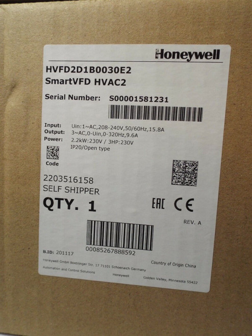 Honeywell Hvfd2D1B0030E2 Smart Vfd Hvac2 Variable Frequency Drive 208/240V, 3 Hp