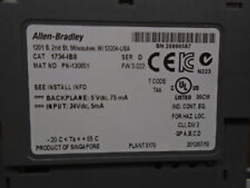 1734-Ib8 /D Allen Bradley Digital Dc Input 1734-1B8 N109