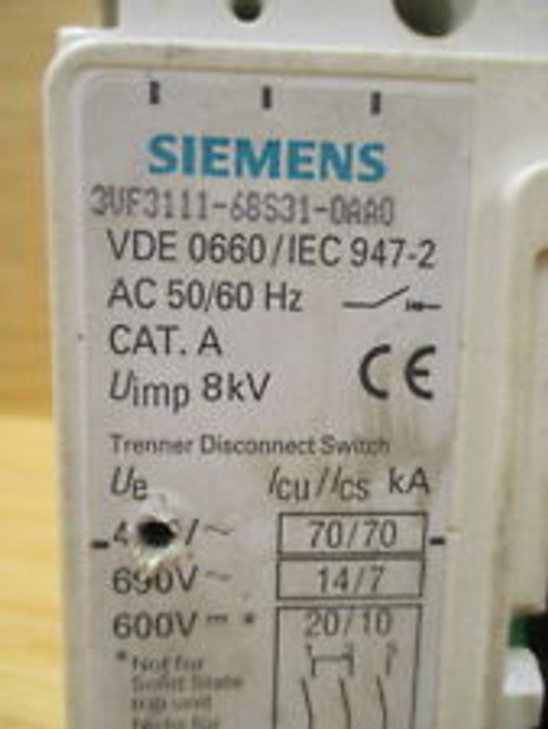 Siemens 3Vf3111-6Bs31-0Aa0 100A Circuit Breaker 3Vf31116Bs310Aa0