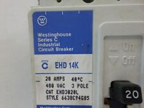 Westinghouse Ehd3020L 3 Pole 20 Amp 480 Volt Breaker Ehd 14K