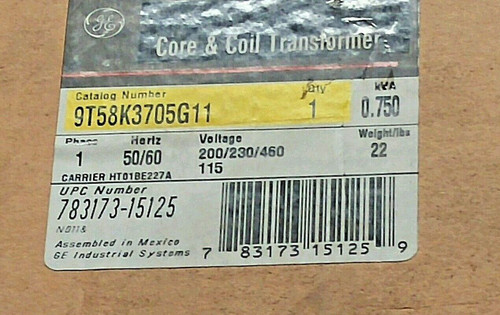 Ge 9T58K3706G11 Core And Coil Transformer