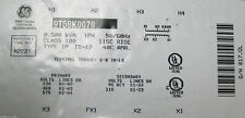 General Electric Ge 9T58K0070 Core Coil Control Transformer .500 Kva 1Ph 50/60Hz