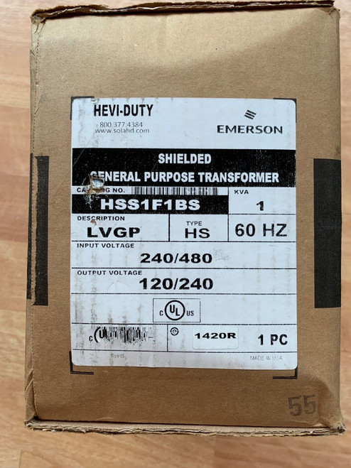 Hevi-Duty Sola Hss1F1Bs Transformer 240/480V - 120/240V Ss 1Kva