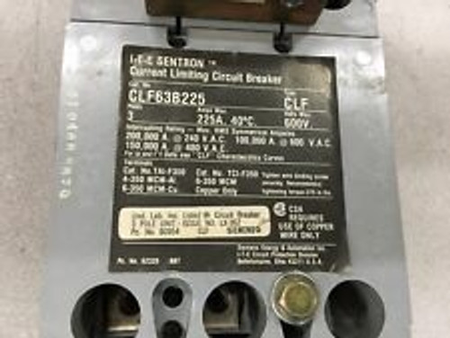 Siemens 3 Pole 225 Amp Current Limiting Circuit Breaker Clf63B225