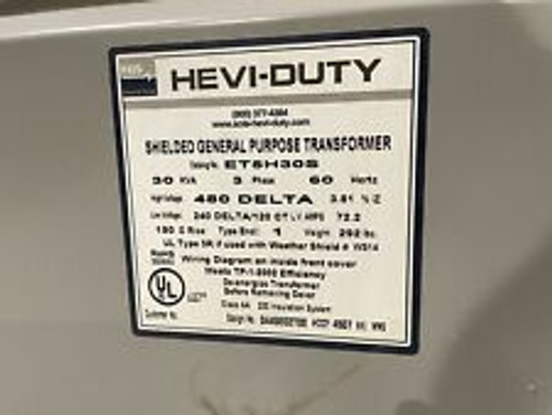 Sola Hevi-Duty Et5H30S Shielded General Purpose Transformer, 30 Kva, 480V Delta
