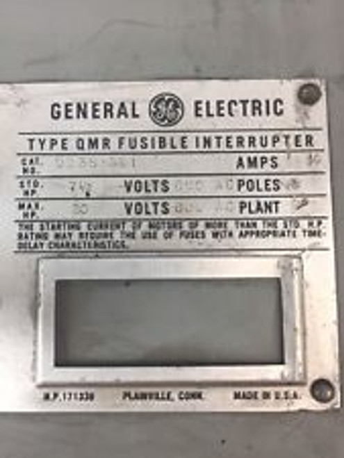 Ge Qmr 30A 600Vac 3 Pole Fusible Interrupter Dd3S3361