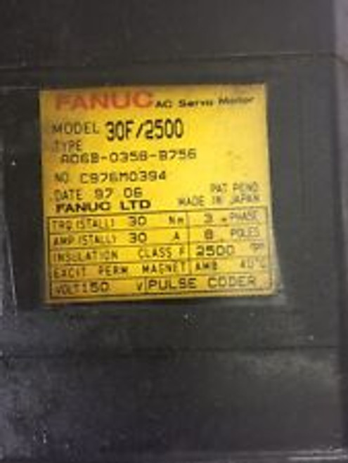 Fanuc 30F/2500 A06B-0358-B756 Ac Servo Motor 150V 30A 3 Phase 8 Poles 2500 Rpm