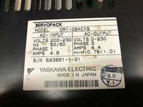 Yaskawa Electric Servopack 200-230 Vac 1 Ph 4.6 Amps Input 0-230 Vac 3 Ph O