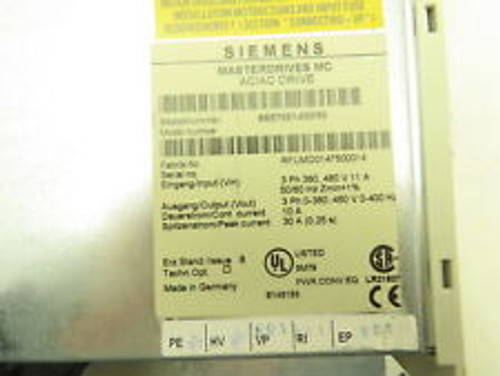 Siemens 6Se7021-0Ep50 Simovert Masterdrives Mc Ac/Ac Servo Drive 10A 480V 3Ph