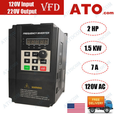 Ato 1.5 Kw 2 Hp 7 A Vfd 120V Input 220V Output Variable Frequency Drive ...