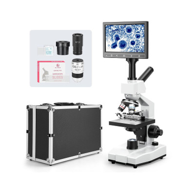 Dual-View Lab Compound Monocular Microscope 40X-2500X Magnification ...