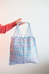 Handmade tote bag. Fashion bag that can be used as a shopping bag, it is foldable, made of cotton. Tote bag sky blue