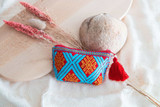 Handmade wallet. Fashion wallet made from cotton. accessory for your coins, keys, or small items. With its pocket size, you can easily put it in your handbag. Small wallet aqua and red