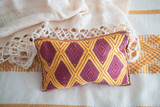Handmade Pouch. Fashion wallet or pouch made from cotton. accessory for your coins, keys, phone, or medium items. With its ideal size, you can easily carry it and store many things in there. Medium pouch yellow and orange