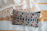 Handmade Pouch. Fashion wallet or pouch made from cotton. accessory for your coins, keys, phone, or medium items. With its ideal size, you can easily carry it and store many things in there. Medium pouch colourful blue and white