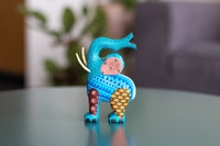 Unique wood carved blue elephant Alebrije