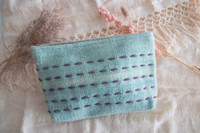Handmade pouch. Fashion pouch or toiletry bag made from wool. Accessory for your coins, keys, or larger items. With its size, you can easily carry medium items. Large wool pouch aqua and purple