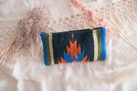 Handmade pouch. Fashion pouch or toiletry bag made from wool. Accessory for your coins, keys, or larger items. With its size, you can easily carry medium items. Medium wool pouch blue and orange shades