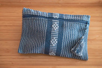 Beautiful pouch with unique patterns was made by hand using a waist loom. 
It is the perfect accessory for your cards, bills, coins, keys, or medium items. It can be used as a toiletry bag. With its ideal size, you can easily carry it on hand. Pouch soft blue