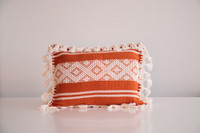 Premium handmade decorative cushion with for interior decoration and interior design. Cushion Cover ochre red and white