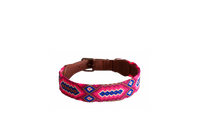 Handmade collar with colourful patterns woven by hand by artisans in Mexico. Handmade collar with colourful patterns woven by hand by artisans in Mexico. Your furry friend will love this beautiful and unique collar. Extra large dog collar pink and blue