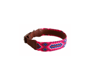 Handmade collar with colourful patterns woven by hand by artisans in Mexico. Handmade collar with colourful patterns woven by hand by artisans in Mexico. Your furry friend will love this beautiful and unique collar. Extra large dog collar pink and blue