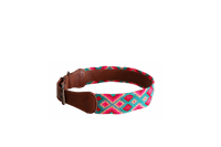 Handmade collar with colourful patterns woven by hand by artisans in Mexico. Handmade collar with colourful patterns woven by hand by artisans in Mexico. Your furry friend will love this beautiful and unique collar. Extra large dog collar aqua and pink