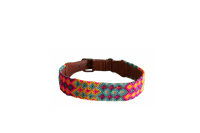 Handmade collar with colourful patterns woven by hand by artisans in Mexico. Handmade collar with colourful patterns woven by hand by artisans in Mexico. Your furry friend will love this beautiful and unique collar. Extra large dog collar aqua, pink, yellow