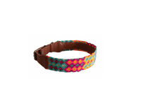 Handmade collar with colourful patterns woven by hand by artisans in Mexico. Handmade collar with colourful patterns woven by hand by artisans in Mexico. Your furry friend will love this beautiful and unique collar. Extra large dog collar aqua, pink, yellow