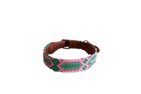 Handmade collar with colourful patterns woven by hand by artisans in Mexico. Handmade collar with colourful patterns woven by hand by artisans in Mexico. Your furry friend will love this beautiful and unique collar. Extra large dog collar pink, cream, green