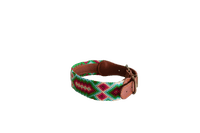 Handmade collar with colourful patterns woven by hand by artisans in Mexico. Handmade collar with colourful patterns woven by hand by artisans in Mexico.
Your furry friend will love this beautiful and unique collar. Large dog collar green, aqua, pink