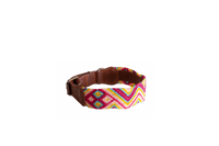 Handmade collar with colourful patterns woven by hand by artisans in Mexico. Handmade collar with colourful patterns woven by hand by artisans in Mexico.
Your furry friend will love this beautiful and unique collar. Large dog collar yellow, soft blue, pink