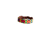 Handmade collar with colourful patterns woven by hand by artisans in Mexico. Handmade collar with colourful patterns woven by hand by artisans in Mexico.
Your furry friend will love this beautiful and unique collar. Medium dog collar  green, yellow, blue