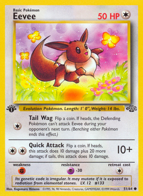 eevee 1995 pokemon card 51 64 51/64 Jungle English SHPNPokestore your opponent flips a coin Pokemon Card Eevee 51/64