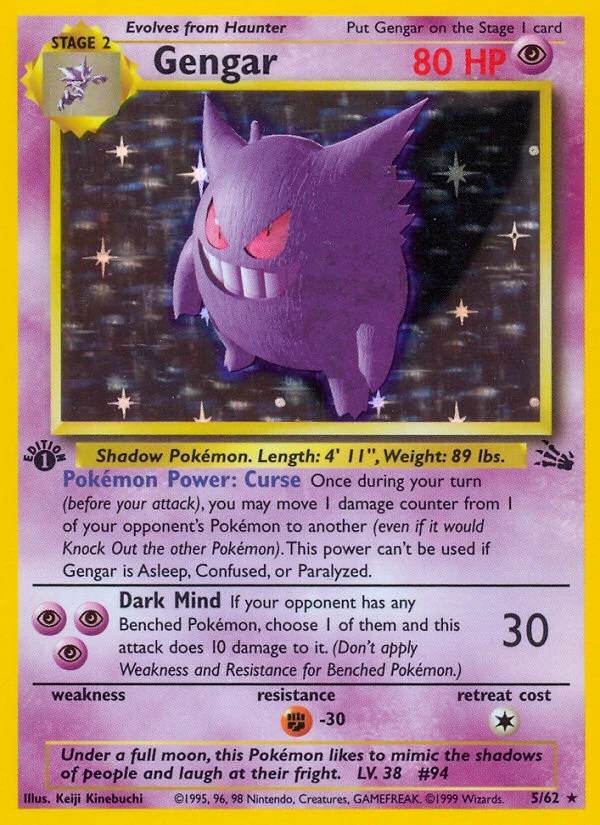 GENGAR 5/62 ゲンガー 英語版ポケモン Gengar 5/62 - Fossil 1st Edition Holofoil - Game Nerdz