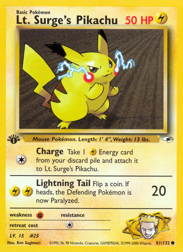 Lt. Surge's Pikachu 81/132 - Gym Heroes 1st Edition - Game Nerdz