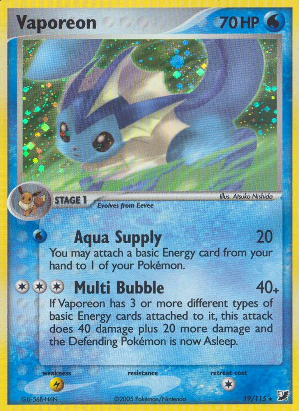 VAPOREON HOLO 19/115 シャワーズ 英語版 ポケットモンスター Vaporeon 19/115 - Unseen Forces Holofoil - Game Nerdz