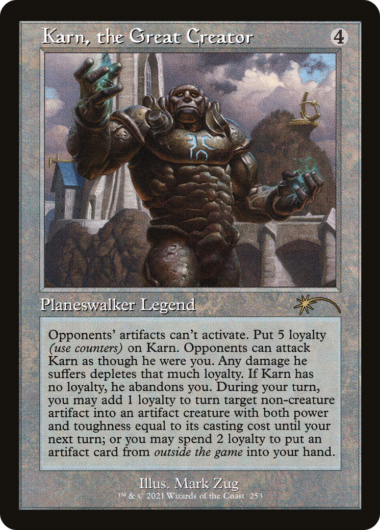 mtg card creator planeswalker Karn, the Great [War of the Spark Prerelease Promos]  TokenMTG You may choose an artifact card you own from outside the game or in exile Michor Pratin (Blue Planeswalker) [COMPLETELY