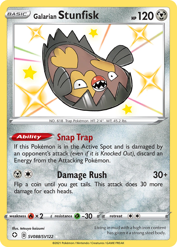 Pokemon Shining Fates Shiny Rare Galarian Stunfisk Sv088 Pokemon Shining Fates Shiny Rare Galarian Stunfisk Sv088