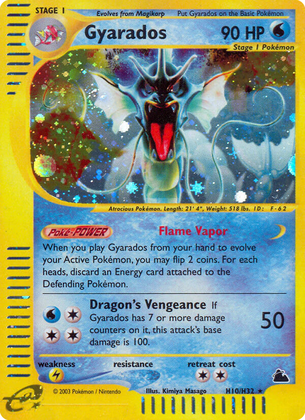 gyarados holographic card H10/144 - Skyridge Holofoil Pokémon Hit Points170 HP Stage Pokemon - Gyarados (34/108) -