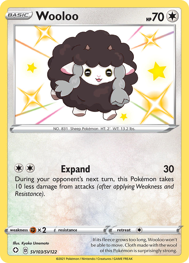 wooloo holographic card Carta Pokmon Tcg Hops 135/159 Holo Cosmos Colorless / 70 / Basic Wooloo Reverse Holo 152/190 S4a
