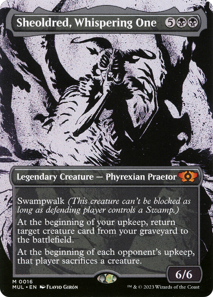 sheoldred mtg card Magic The Gathering March of the Machine Multiverse Legends Single Mythic Rare Sheoldred, Whispering One 81 Foil Etched At the beginning of each opponents upkeep Sheoldred, Whispering One (MUL-016) -