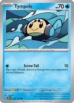 gold tadpole pokemon card Burger King Gold-Plated Trading RarityCommon Hit Points70 HP Water Screw Tail (10) Flip a coin. Tympole 50 - SV03 Obsidian