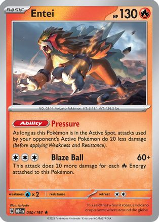 holographic entei card (4/132) (Cracked Ice Holo) [Diamond & Pearl: Secret Wonders] Entei 30 - SV03 Obsidian