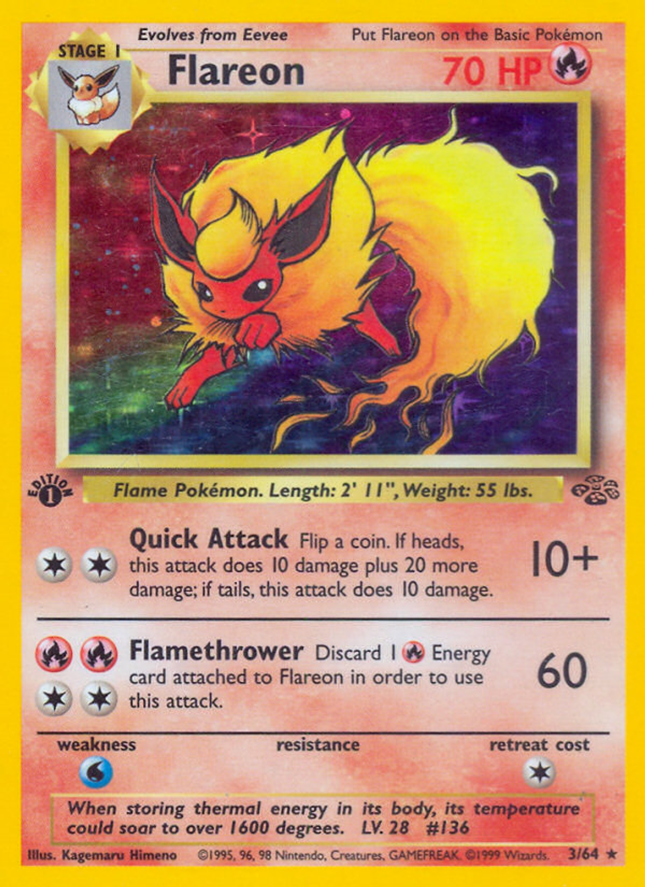 ポケモン - Flareon ブースター 1ED 1st Edition 英語版 3/64 Flareon 3/64 - Jungle 1st Edition Holofoil (HP) - Game Nerdz