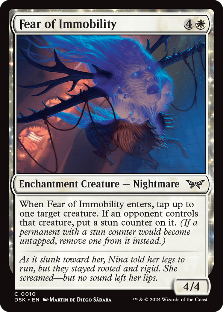 mtg best duskmourn cards Magic the Gathering, Secret Lair: Showcase: Card Monster Games Equipped creature gets +X/+0 Fear of Immobility (DSK-010) -